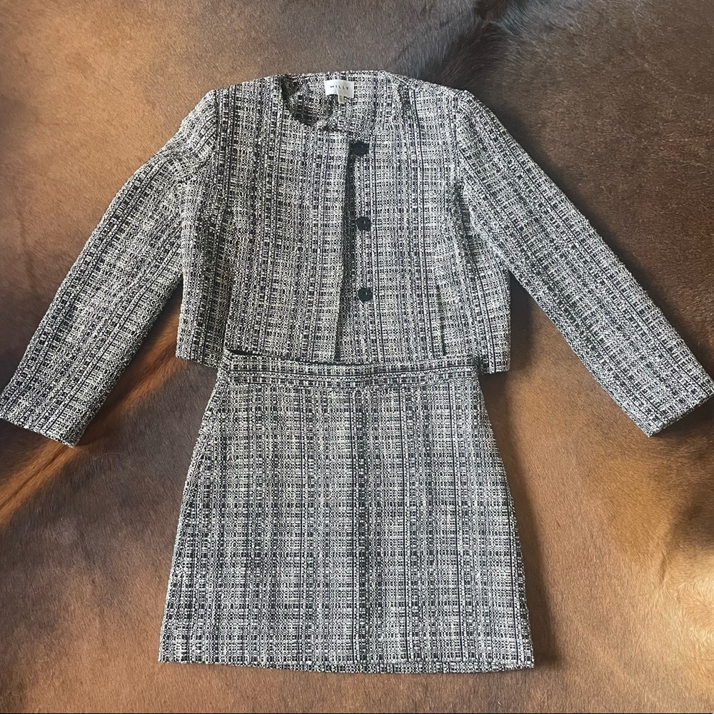 Milly Women’s Blazer Skirt Suit Tweed Cotton Sz 4